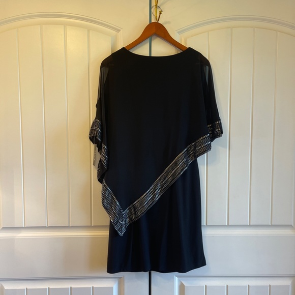 SLNY Capelet Black Sheath Dress Metallic Trim Womens Size 6 - Picture 4 of 11